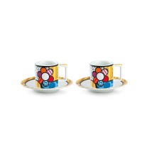 EGAN  Set 2 Esresso Cups with saucers Britto Flower ML.90 Set 2 Tazzine Caffè con Piattino Britto Fiore 90 Ml