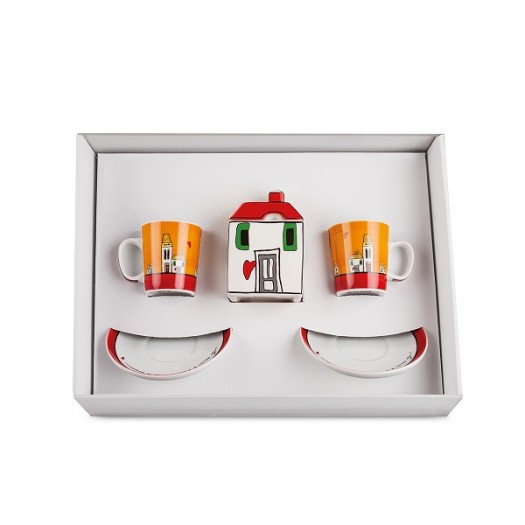 EGAN Set 2 Tazze Caffè – Zuccheriera Le Casette Rossa - Favola in