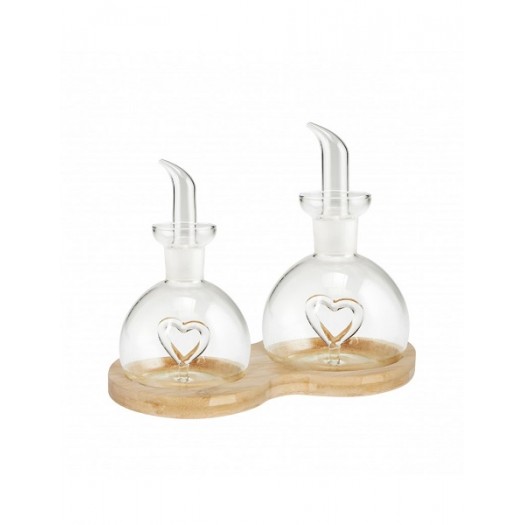 BRANDANI MENAGE OLIO/ACETO LOVE VETRO CON BASE BAMBOO NATURALE