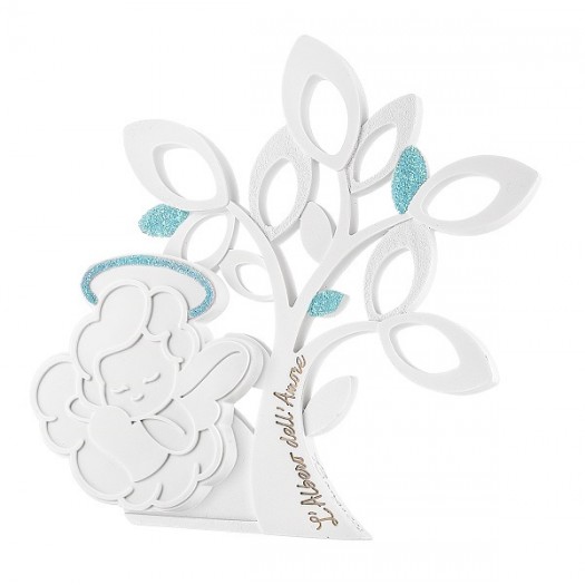 BONGELLI ALBERO AMGELO 10X10 CM BIANCO E CELESTE