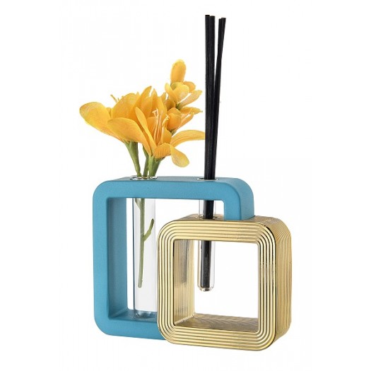 BONGELLI VASO PROFUMATORE QUADRO 27X23 CM OTTANIO BLU E ORO