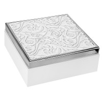 BONGELLI PREZIOSI COFANETTO BAROCCO 17X17 BIANCO E ARGENTO