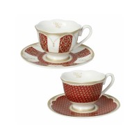 BRANDANI TAZZINA CAFFE GOLDEN EYE RED SET 2 PZ NEW BONE CHINA