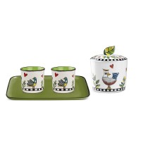 EGAN Set Cocoricò Verde Vassoio + 2 bicchierini + Zuccheriera