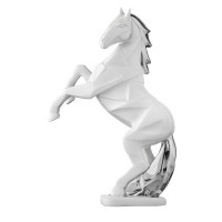 BONGELLI PREZIOSI SCULTURA CAVALLO STILIZZATO BIANCO E ARGENTO 13 CM