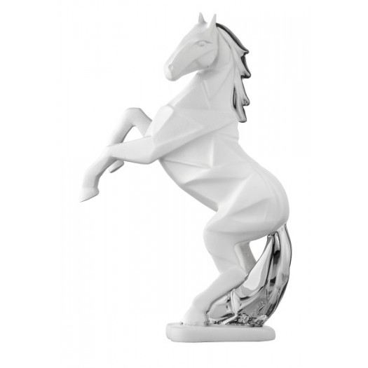 BONGELLI PREZIOSI SCULTURA CAVALLO STILIZZATO BIANCO E ARGENTO 13 CM