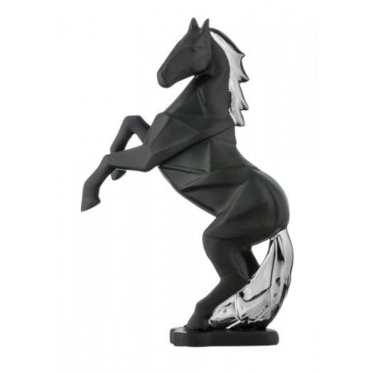 BONGELLI PREZIOSI SCULTURA CAVALLO STILIZZATO NERO E ARGENTO 13 CM
