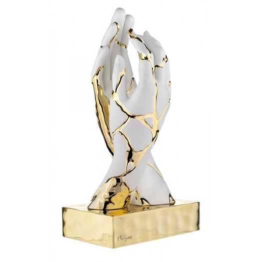 BONGELLI PREZIOSI SCULTURA MANI CREPE H 38CM BIANCO E ORO