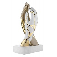 BONGELLI PREZIOSI SCULTURA MANI CREPE H 38CM NOCCIOLA, BIANCO E ORO