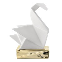 BONGELLI PREZIOSI SCULTURA ORIGAMI  H12X8 CM  CIGNO BIANCO E ORO