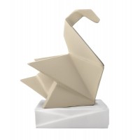BONGELLI PREZIOSI SCULTURA ORIGAMI  H12X8 CM  CIGNO NOCCIOLA E BIANCO
