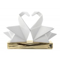 BONGELLI PREZIOSI SCULTURA ORIGAMI  H12X17 CM  COPPIA CIGNI BIANCO E ORO