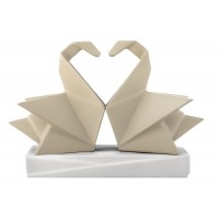 BONGELLI PREZIOSI SCULTURA ORIGAMI  H12X17 CM NOCCIOLA E BIANCO COPPIA CIGNI