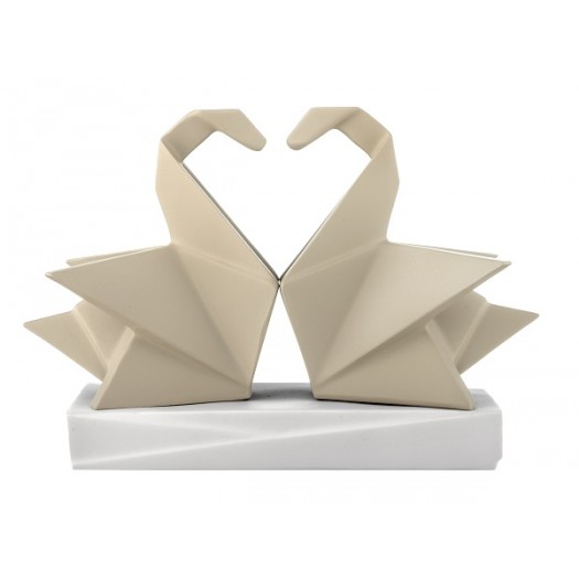 BONGELLI PREZIOSI SCULTURA ORIGAMI  H12X17 CM NOCCIOLA E BIANCO COPPIA CIGNI