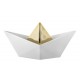 BONGELLI PREZIOSI SCULTURA ORIGAMI  H14X23 CM  BARCHETTA BIANCO E ORO