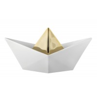 BONGELLI PREZIOSI SCULTURA ORIGAMI  H14X23 CM  BARCHETTA BIANCO E ORO