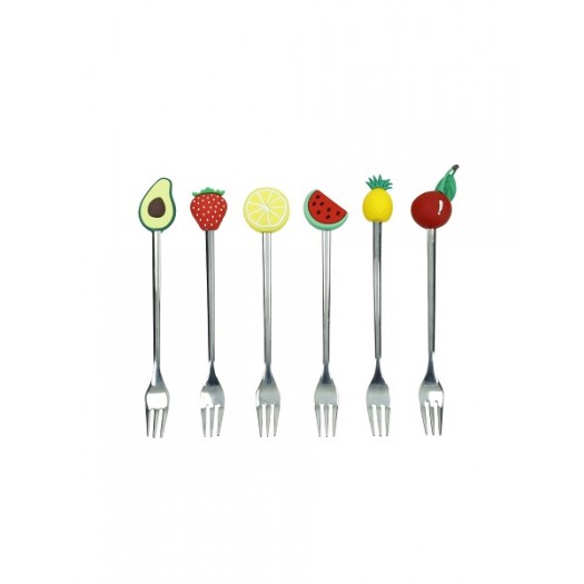 BRANDANI FORCHETTINA SILVER FRUTTI ASSORTITI SET 6 PZ INOX E SILICONE