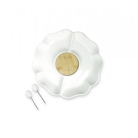 BRANDANI ANTIPASTIERA ORTENSIA PORCELLANA / BAMBOO CON 2 FORCHETTINE INOX