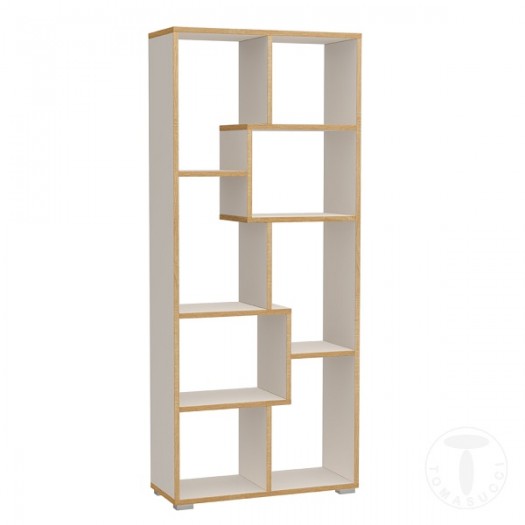 Tomasucci Libreria RANDOM-A - Libreria Modulari in Legno Ecologico con Finitura Bianco e Rovere, Made in Italy