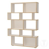 Tomasucci Libreria RANDOM-B - Libreria in Legno Ecologico con Finitura Bianco Opaco e Bordo in Rovere, Made in Italy