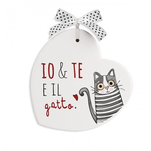 Egan Formella Pensieri & Parole Cuore “Gatto” 14×14 – Ceramica con Frase – Regalo Originale