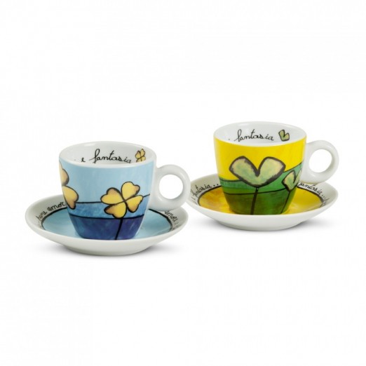 EGAN SET 2 tazzine caffè celeste e verde PANE AMORE FANTASIA