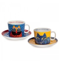 EGAN set 2 tazze cappuccino blu e giallo LAUREL BURCH