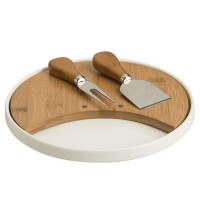 BRANDANI TAGLIERE FORMAGGI IN PORCELLANA E BAMBOO CON 2 COLTELLI IN ACCIAIO INOX