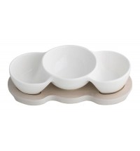 BRANDANI MINI ANTIPASTIERA PORCELLANA BIANCA CSUPPORTO BAMBOO NATURALE
