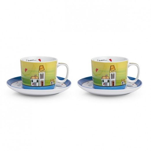 EGAN LE CASETTE SET 2 TAZZE COLAZIONE BLU CON PIATTINO